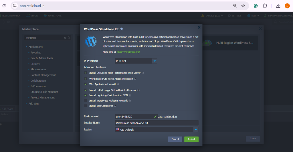 Set Up Your WordPress Site on Cloud: install WordPress Standalone Kit
